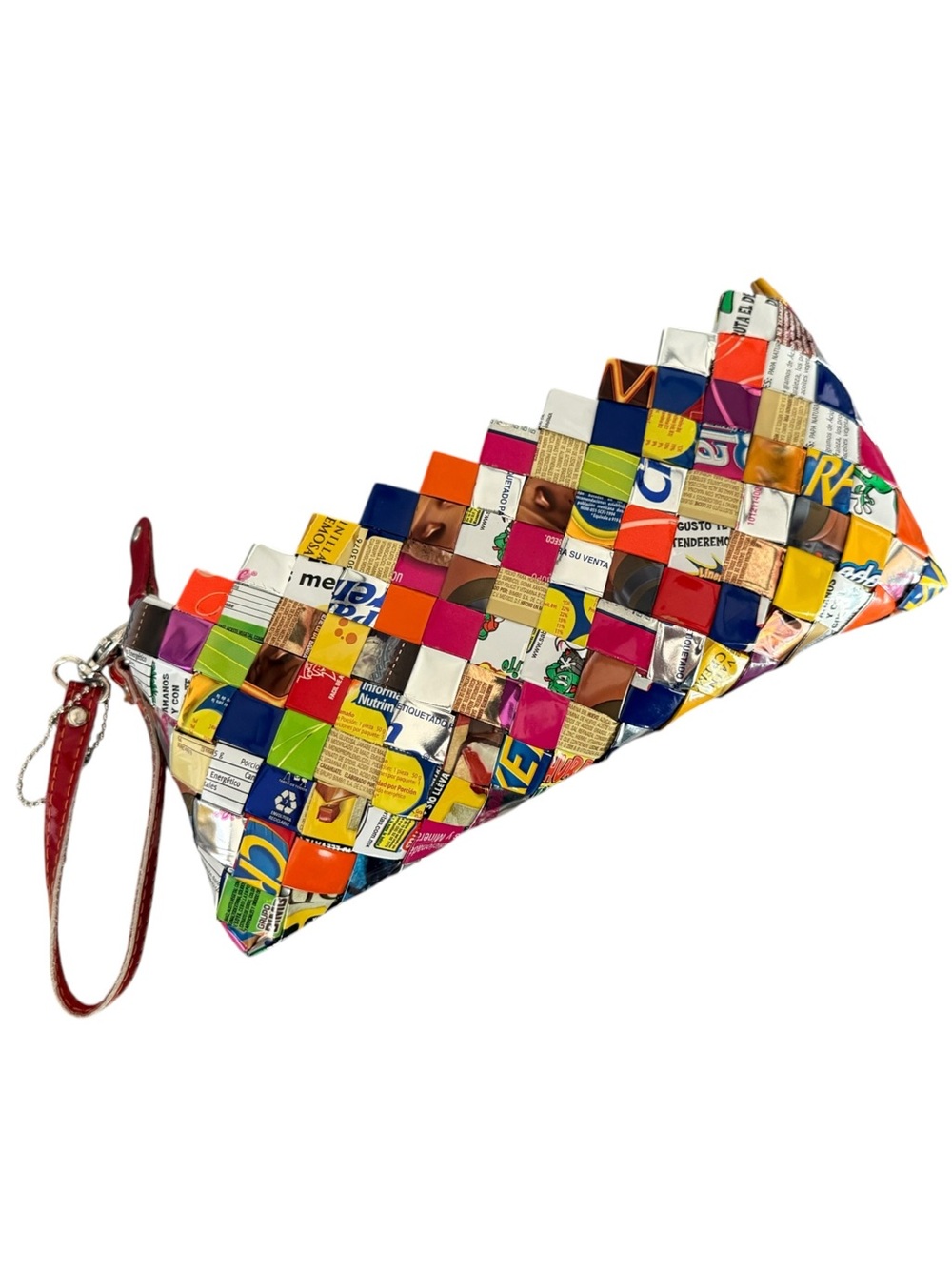 Nahui Ollin Bright Bag Handcrafted Clutch in Candy Wrappers with Wrist Strap 10”